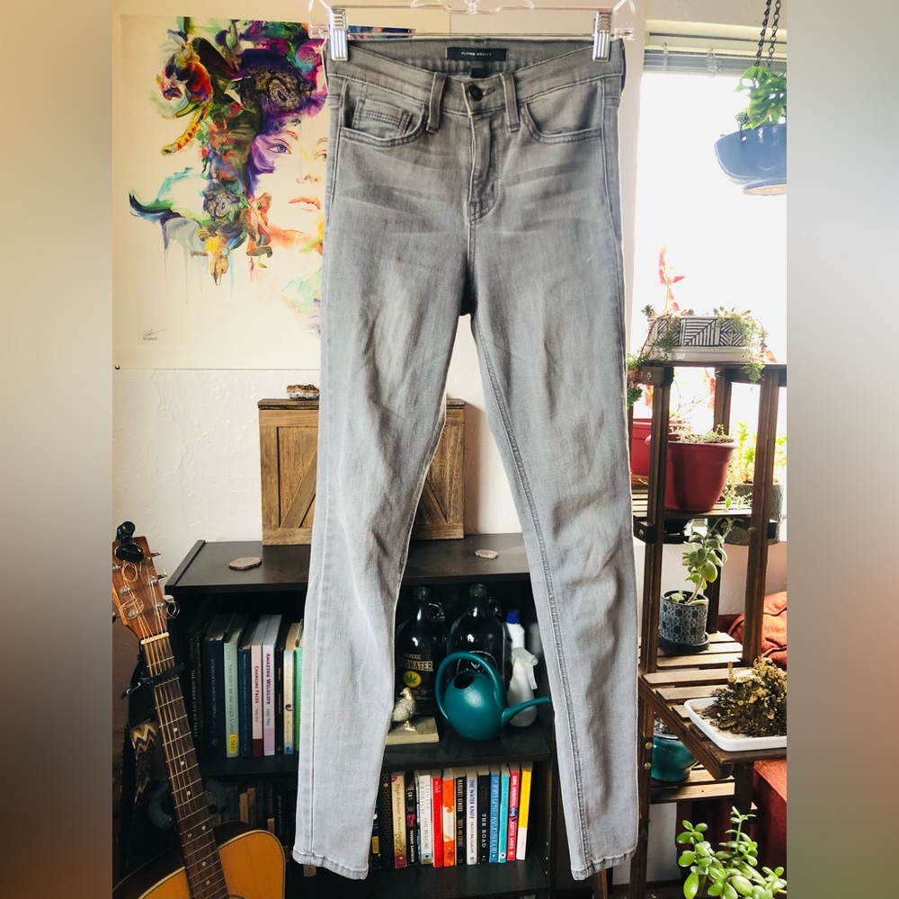 High Rise Grey Stretch Skinny Jeans